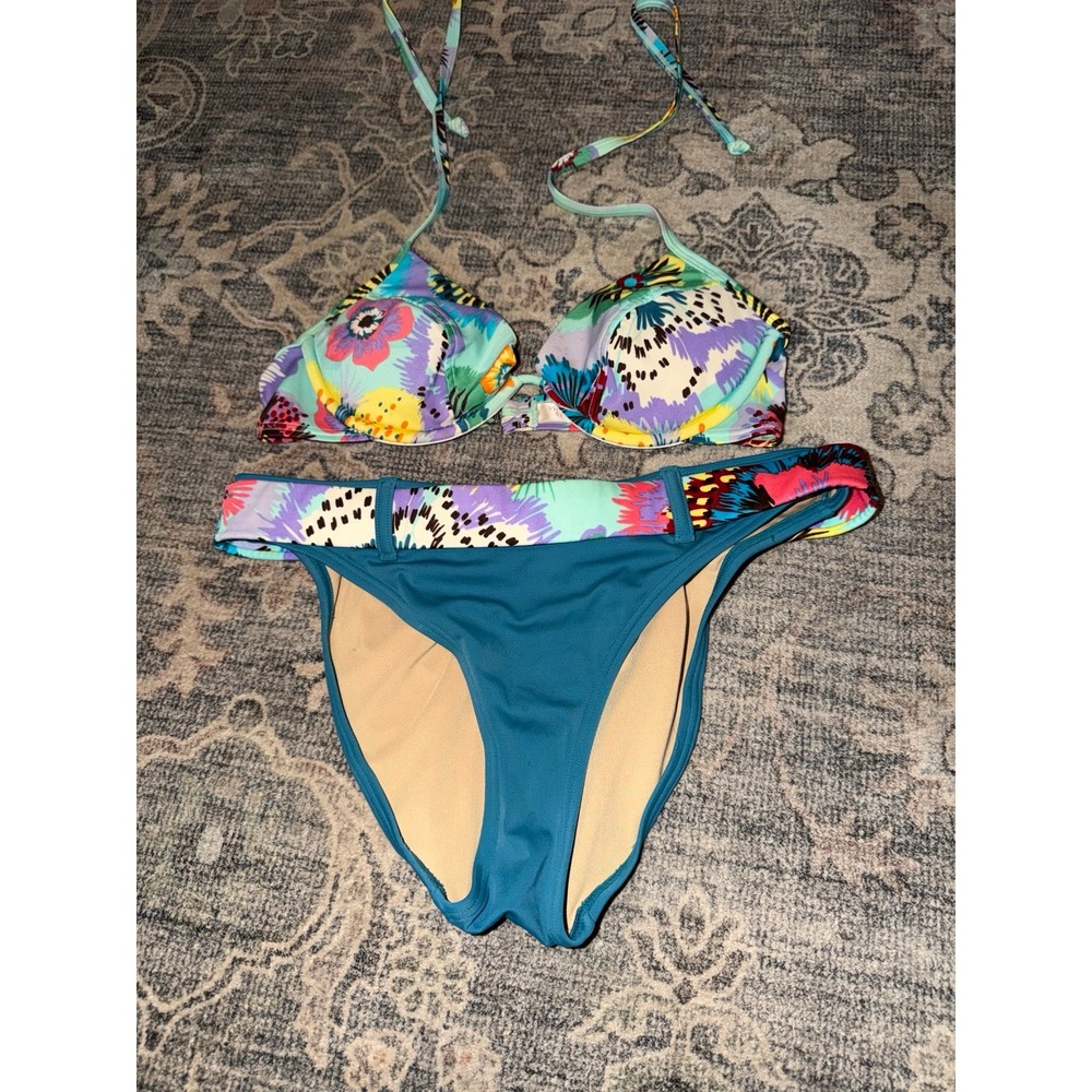 Vintage 2008 Y2K Victoria's Secret Floral Push Up Bikini Set Belted Swimsuit
